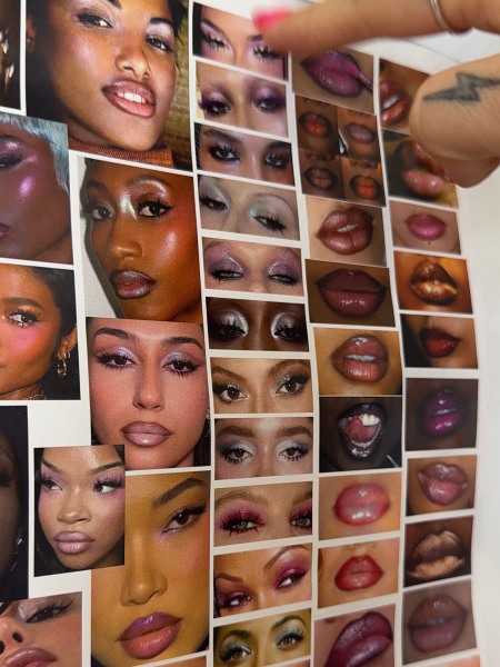 A photo of a makeup mood board from inside the Euphoria season 3 makeup trailer.